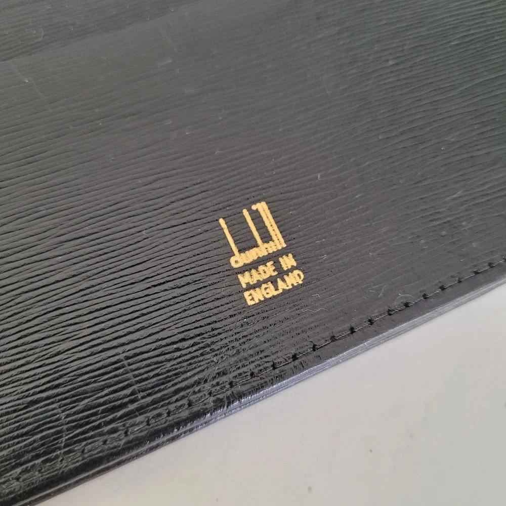 Dunhill London Black Textured Leather Long Wallet Gold Corners Made in England